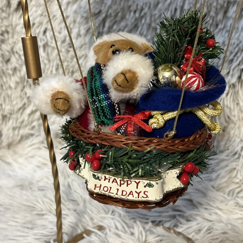 Avon Fiber Optic Hot Air Balloon Bear Santa‎ Ornament Christmas Decor Vintage